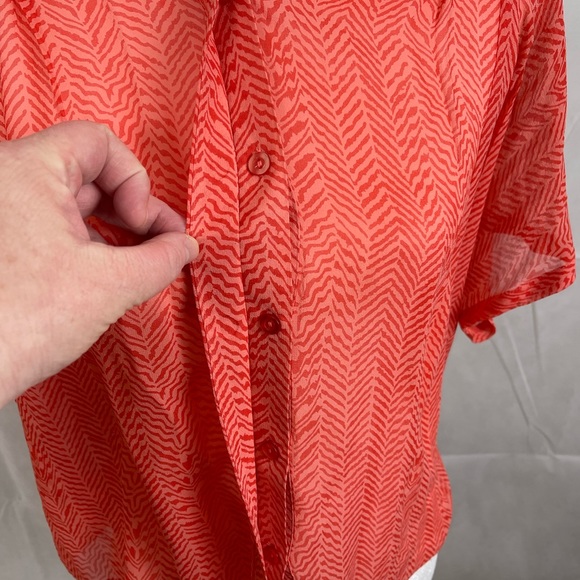 Anthropologie Maeve Tiburon Silk Button Blouse Size M Orange Coral Sheer - Picture 3 of 8